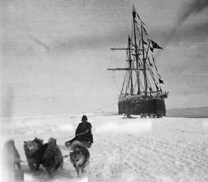 Fram at the ice edge in Bay of Whales, Antarctica