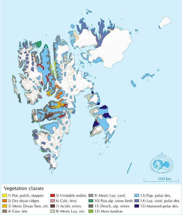 The main types of vegetation in Svalbard
